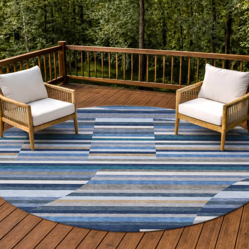 Machine Washable Indoor/ Outdoor Modern Cokedale Chantille Rug - Navy - 8' x 8'