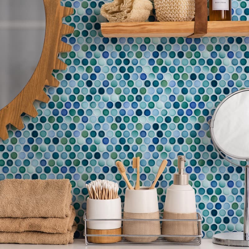 Merola Tile Hudson Penny Round Aquamarine 11-7/8" x 12-5/8" Porcelain Floor and Wall Tile - Sample swatch