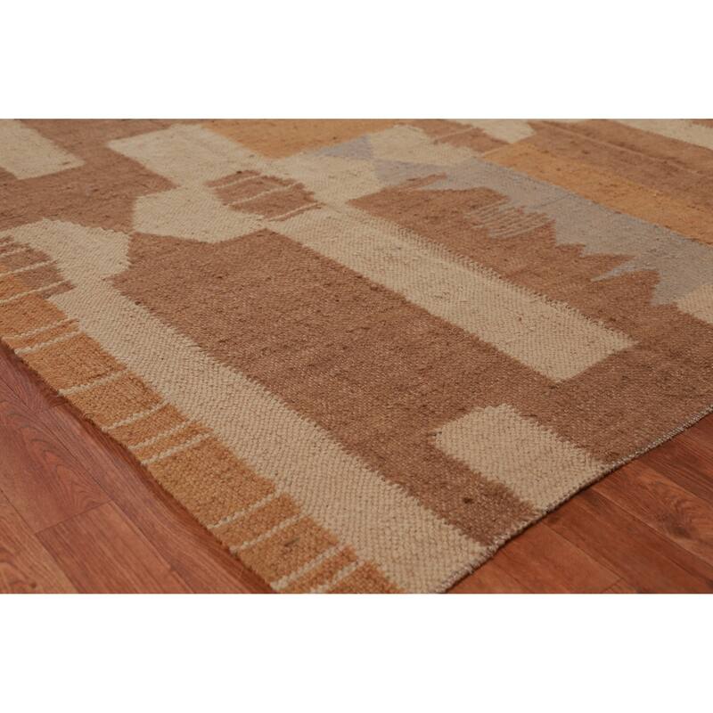 Hand Woven Oriental 100% Jute Carpet Southwestern Modern Brown Kilim Area Rug - 10' 2'' X 8' 3''
