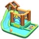 preview thumbnail 2 of 24, Inflatable Waterslide Bounce House Climbing Wall Ball Pit with Blower - Green, Yellow and Blue - 145" x 120" x 91" (L x W x H)