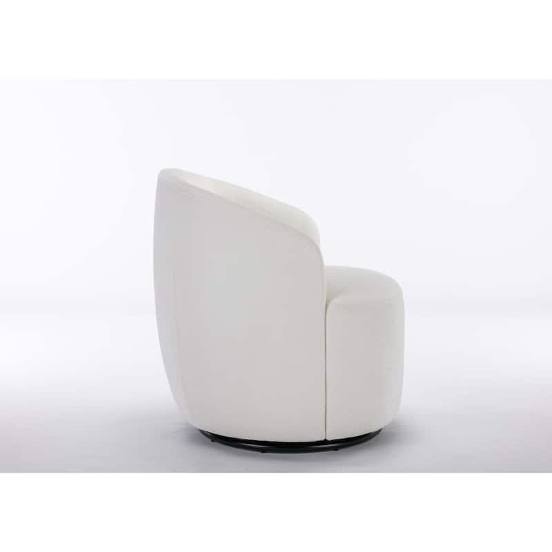 Ivory Chenille 25.6" Swivel Barrel Chair with Black Coating