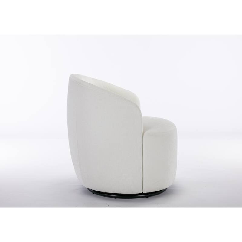 Ivory Chenille Modern 25.6" Upholstered Swivel Barrel Chair with Black Powder Coating and Metal Ring