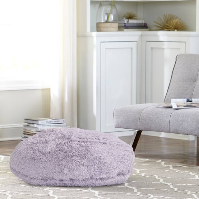 Tempo Home Polar Pouf - Oversized Faux Fur Round Floor Cushion - Thistle