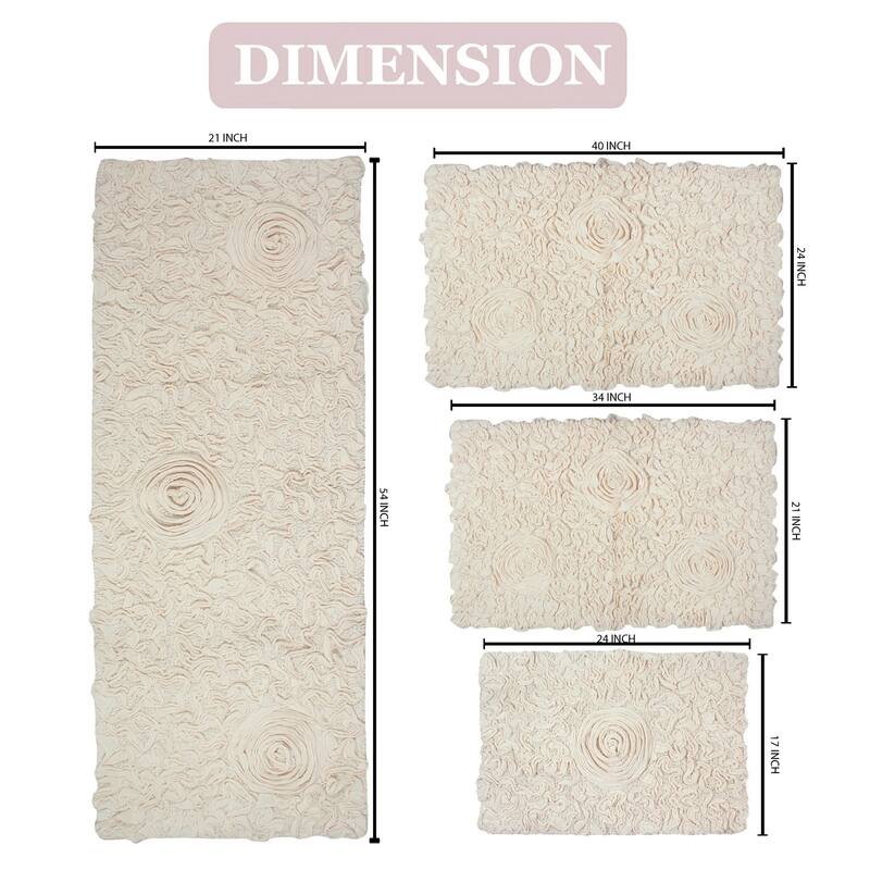 Home Weavers Modesto Collection 100% Cotton Bath Rug, Non-Slip Bath Rug, Extra Soft, Machine Wash, 4 Pcs Set with Runner