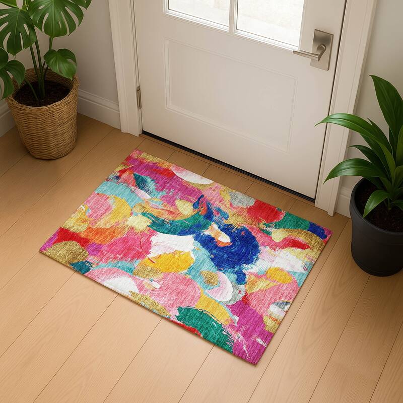 Premium Washable Super Soft Abstract Contemporary Mayfield Rug - Blush - 1'8" x 2'6"