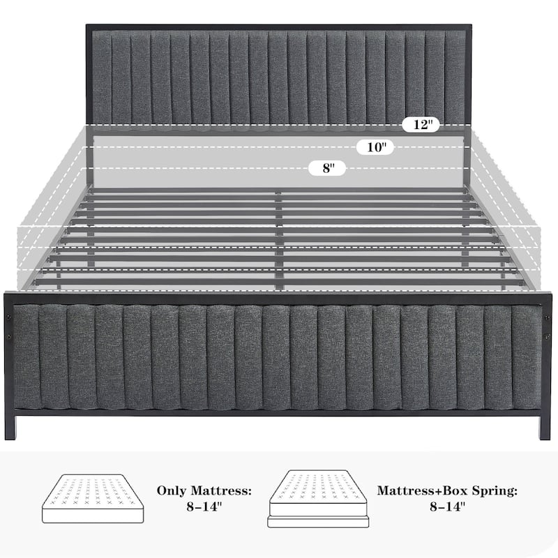 VECELO Upholstered Bed Frame with Tufted Headboard & Footboard Heavy Duty Steel Slats Platform No Box Spring Needed