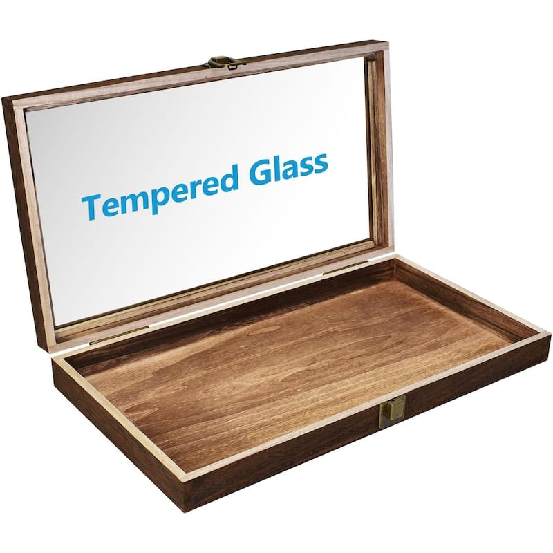 Wood Glass Top Jewelry Display Case Accessories Storage Box - S