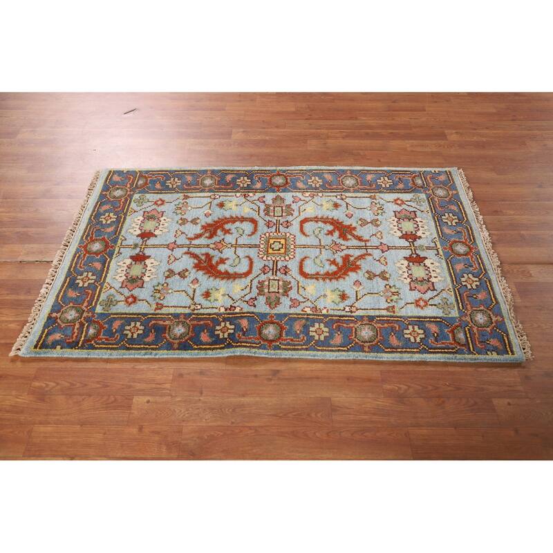 Light Blue Oushak Oriental Accent Rug Hand-Knotted Wool Carpet - 3'0" X 4'11"
