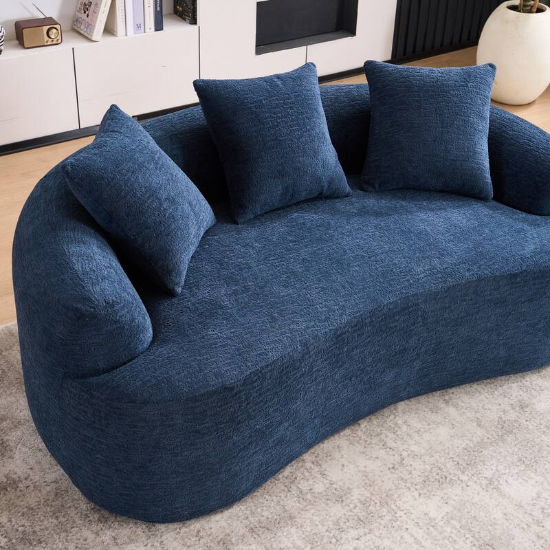 Chenille Deep Seat Loveseat Sofa, Full Compression Sponge Curved Loveseat Sofa, Cloud Floor Couch with 3 Pillows