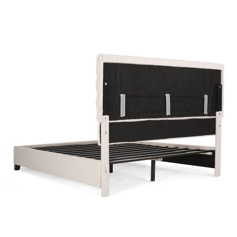 Button Tufted Wingback Bed Low Profile Platform Bed Center Support Leg