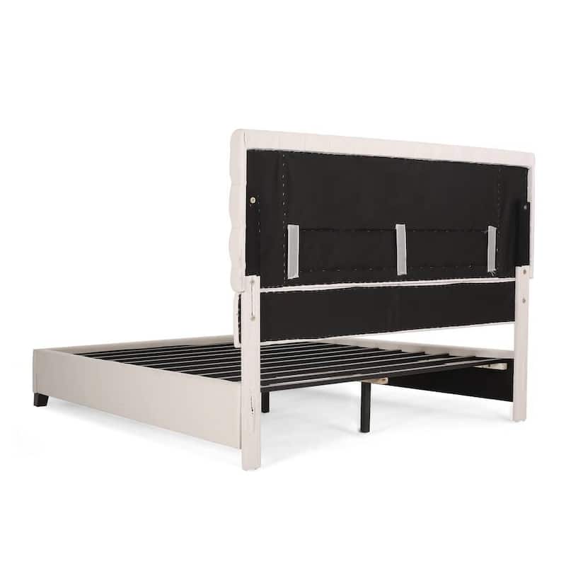 Queen Size Bed Frame Upholstered Platform Bed with Button Tufted Headboard, Modern Fabric Bed Frame with Slats Support