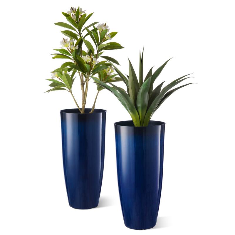 Glitzhome 30"H Set of 2 Oversized Gradient Cobalt Blue/Turquoise/Red Tall Plastic Planter