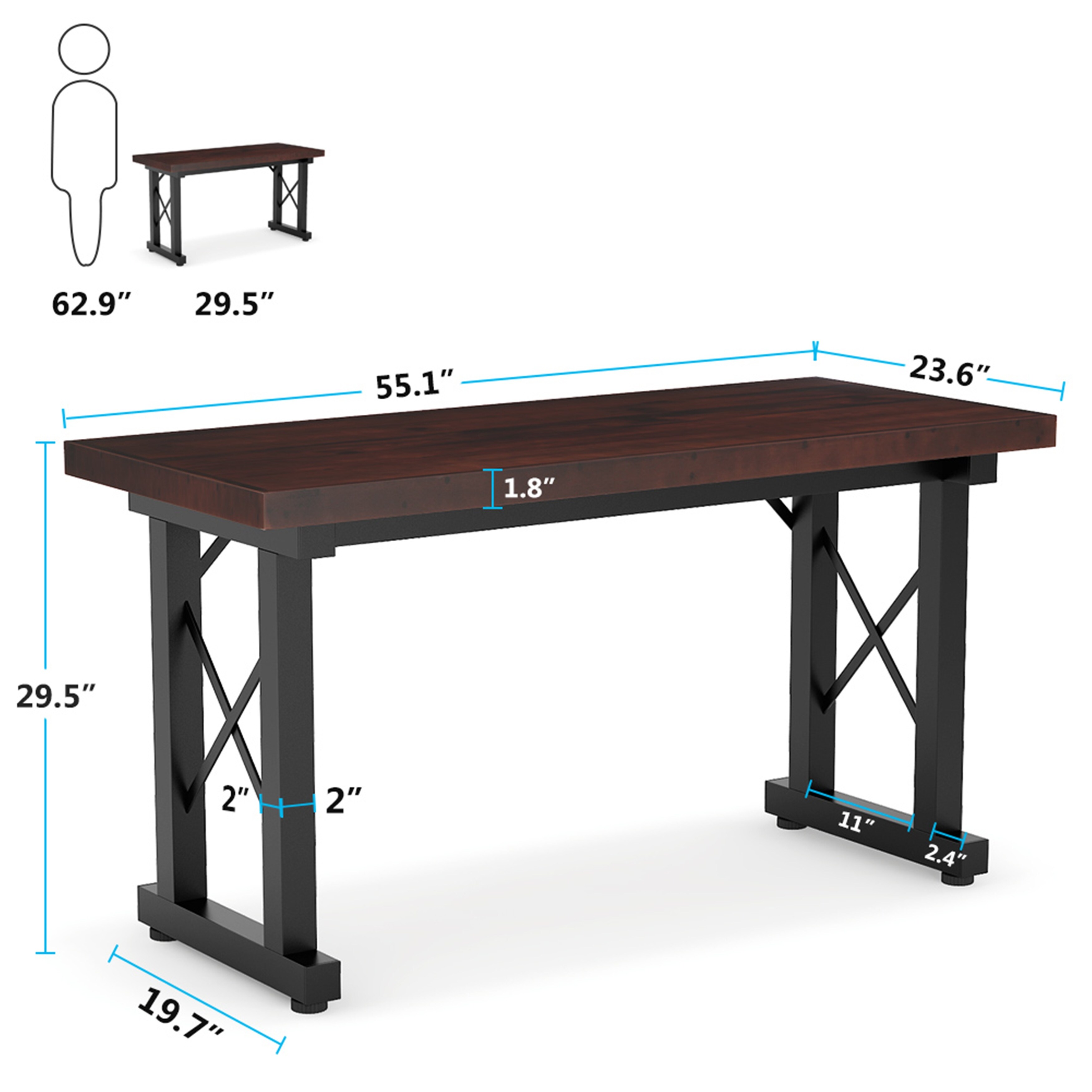 55 Solid Wood Computer Desk Modern Study Desk Dark Walnut Overstock 31864550