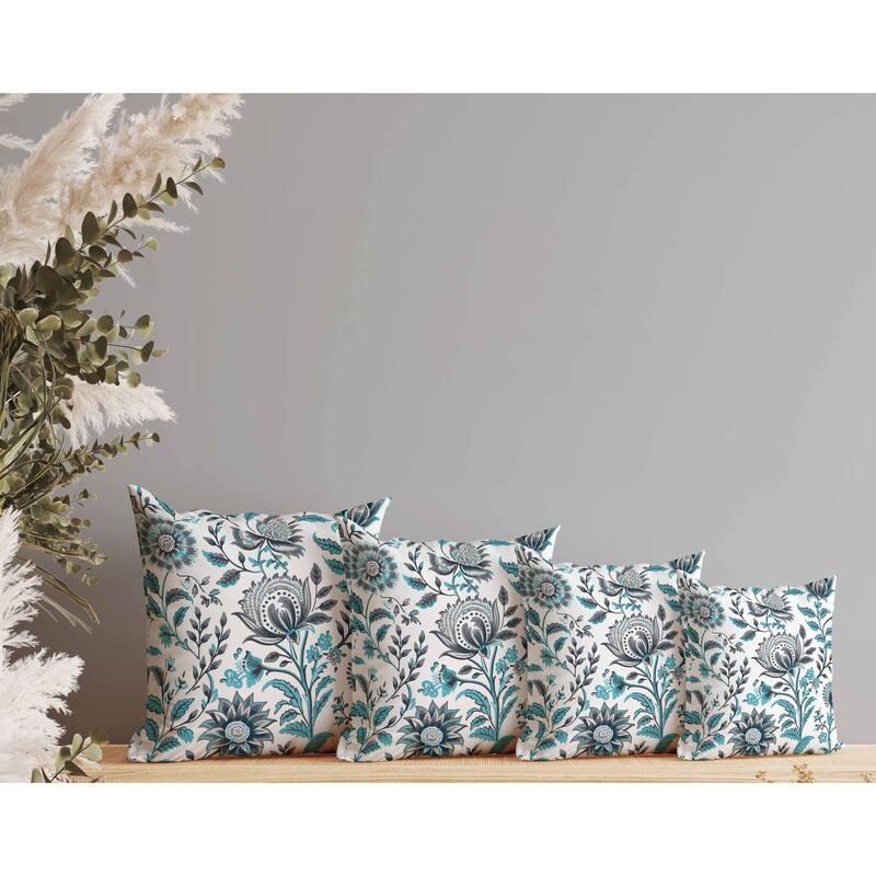 Sanganeri Block Print Faux Suede Reversible Throw Pillow Grey and Turquoise