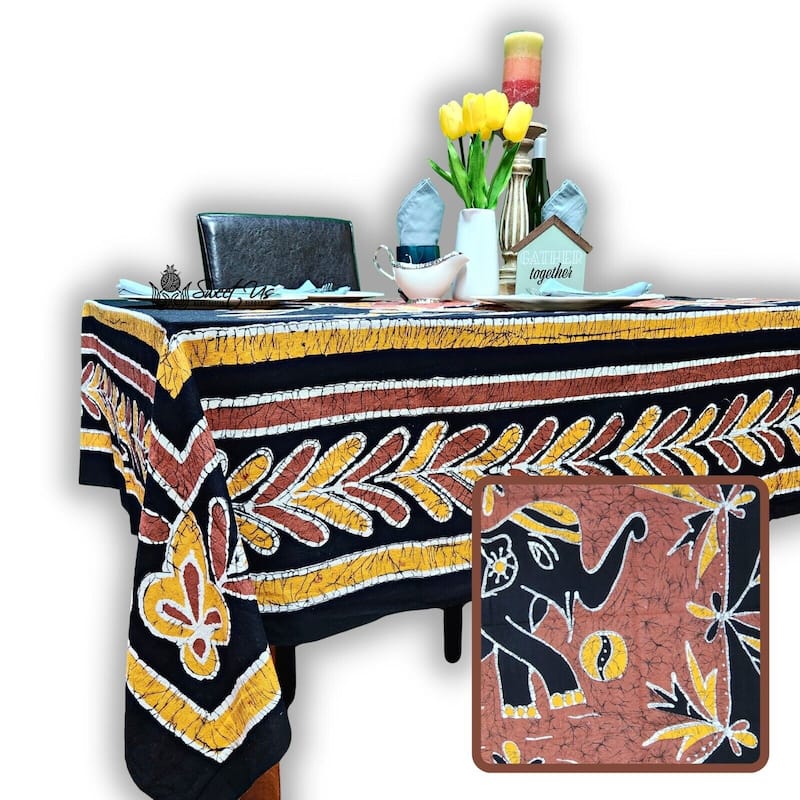 Cotton Lucky Elephant Batik Print Tablecloth Rectangle