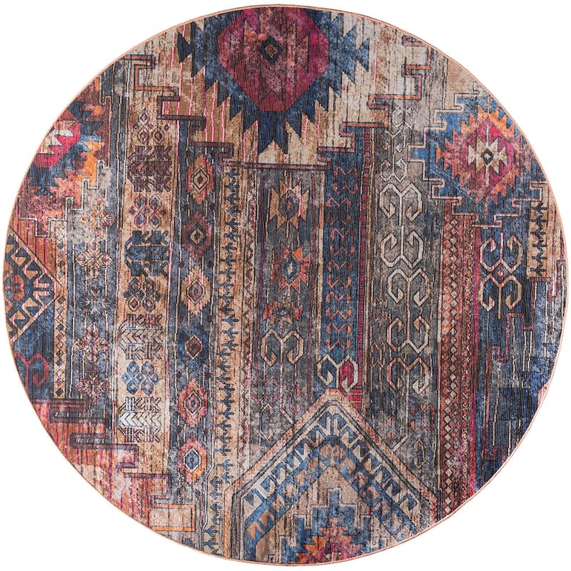 New Concept Washables Southwestern Machine Washable Area Rug - 5'3" x Round - Round