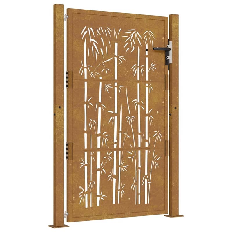 vidaXL Garden Gate Decorative Door Outdoor Fence Corten Steel Bamboo Design - 43.3 x 51.2"