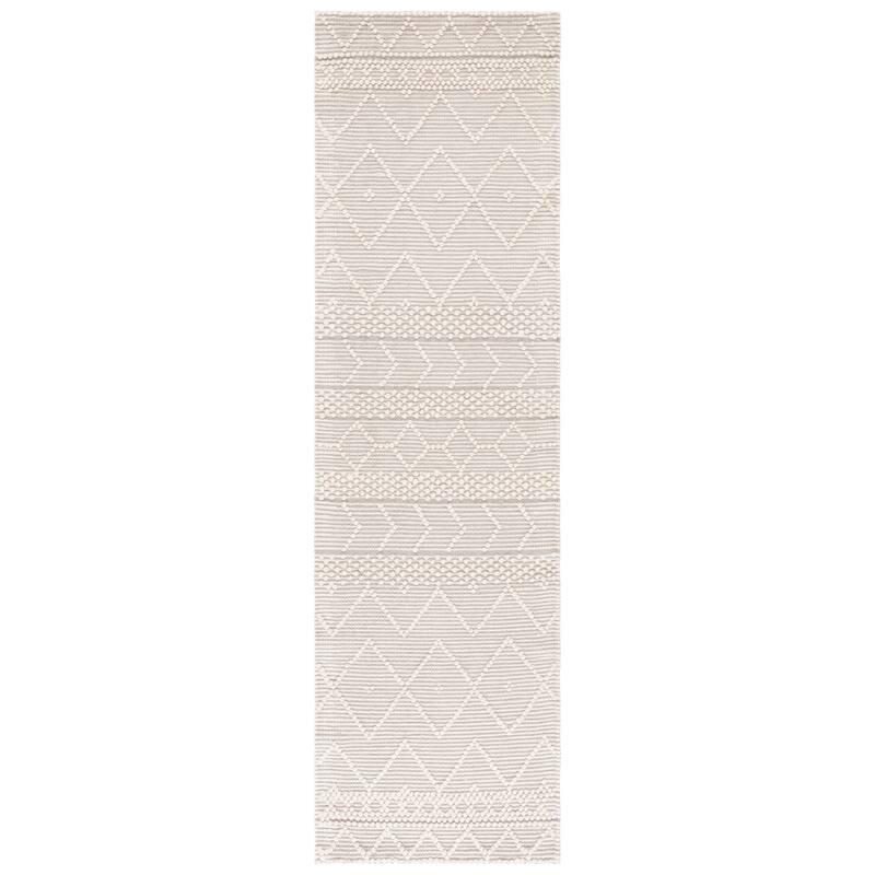 SAFAVIEH Handmade Natura Sheng Boho Wool Rug - 2'3" x 8' Runner - Ivory/Grey
