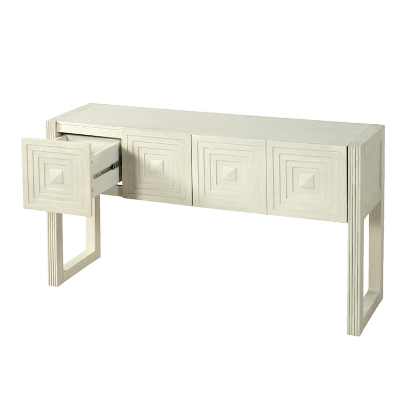 Christopher Knight Home - Modern Geometric Carved Console Table with Soft-Close Drawers & Fluted Legs for Living Room, Hallway