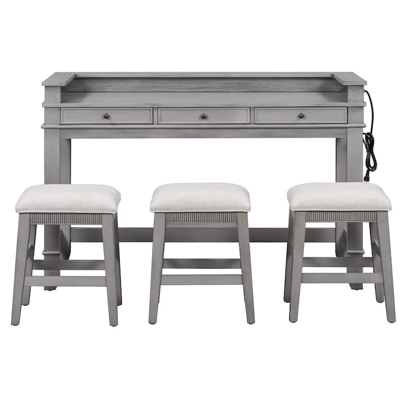 4-Piece Dining Table Set for 3, Retro Kitchen Table and Chairs Set with 3 Storage Drawers