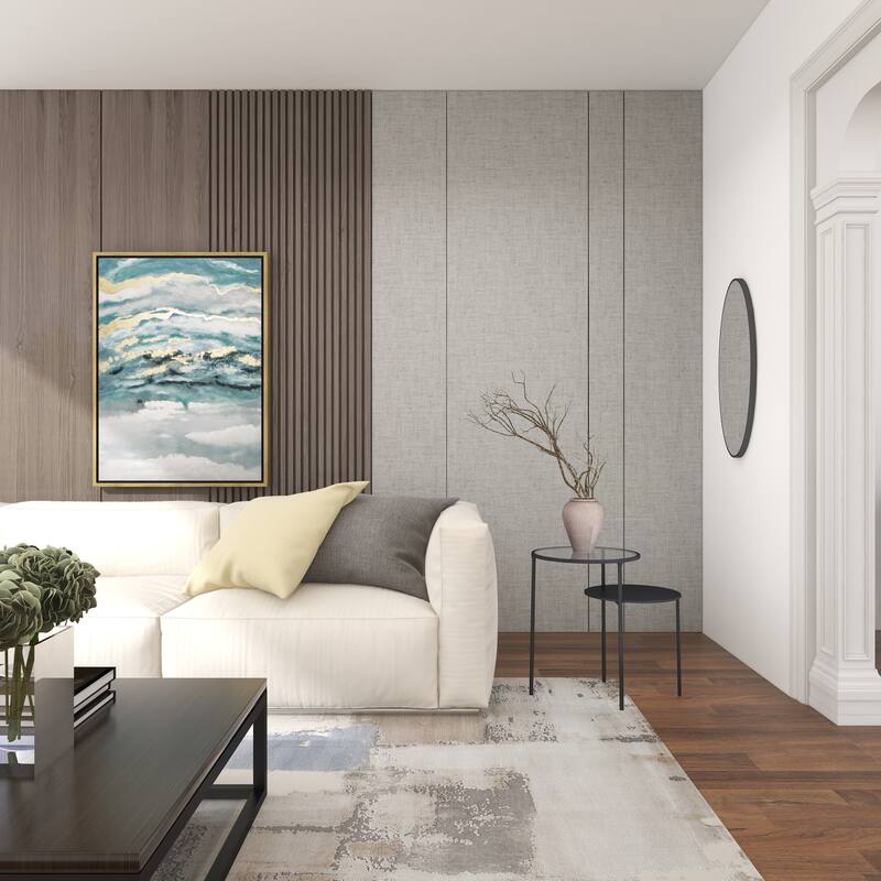 Canvas Leaf Living Room Framed Wall Art with Silver Frame