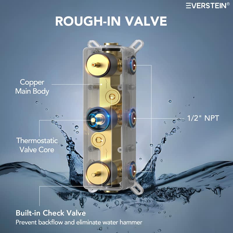 Thermostatic Dual Shower System 12" and 6" Rainfall Shower Head with 6 Body Jets & Handheld Shower