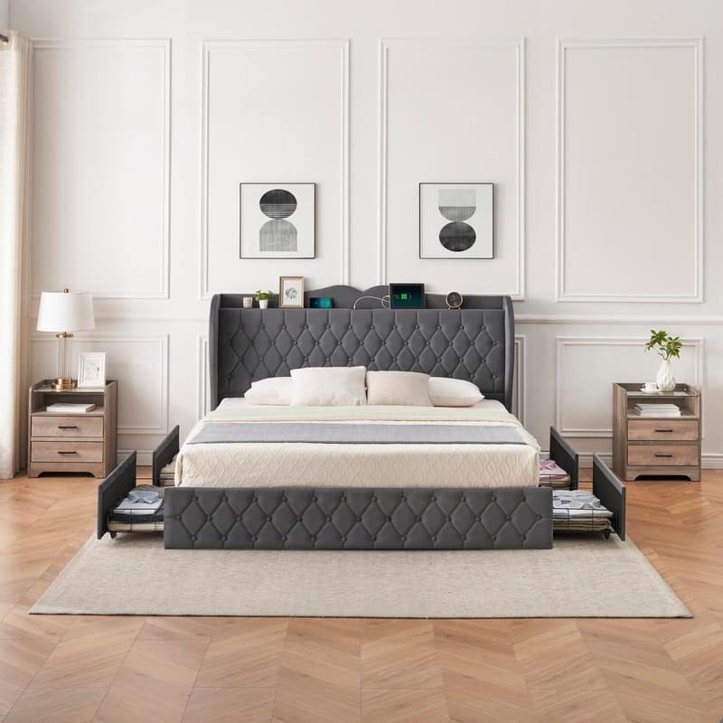 Bed Frame with Sturdy Metal Slats Support