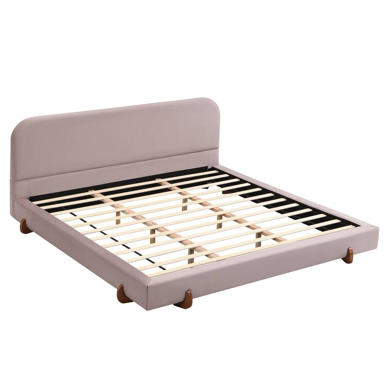 Roomfitters King Upholstered Bed Frame, Velvet with Solid Wood Legs, Modern Design