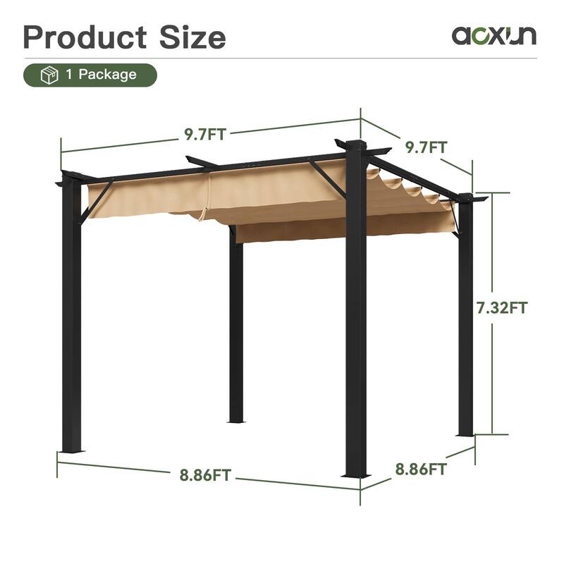 Metal Patio Pergola with Brown Sun Shade Cover for Backyard