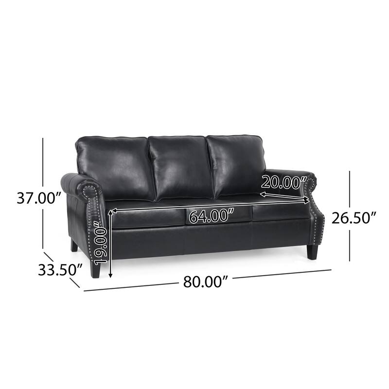 Faux Leather 3-seater Sofa with Birch Wood Legs and Nailheads