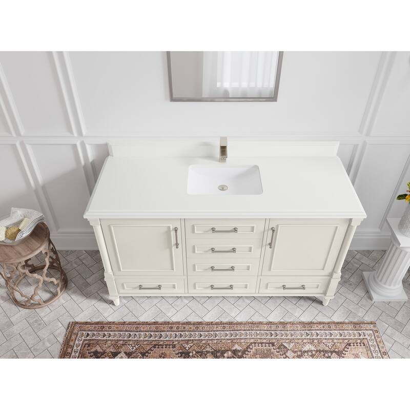 Willow Collections 60 in. W x 22 in. D Aberdeen Single Bowl Sink Bathroom Vanity with Countertop - 1.5" White Quartz - Ivory