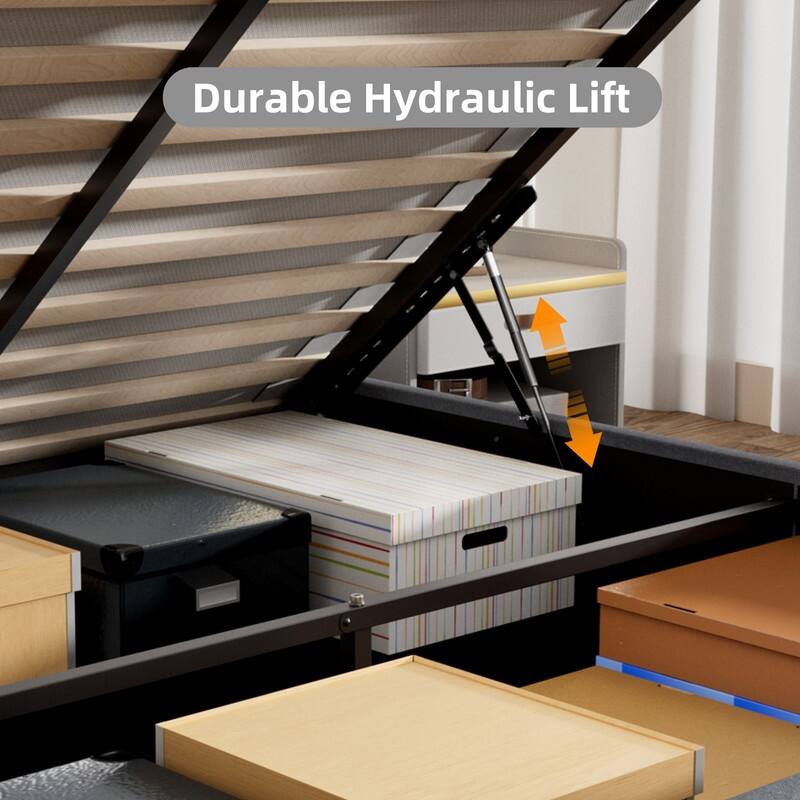 Modern Upholstered Lift-Up Storage Platform Bed with Headboard