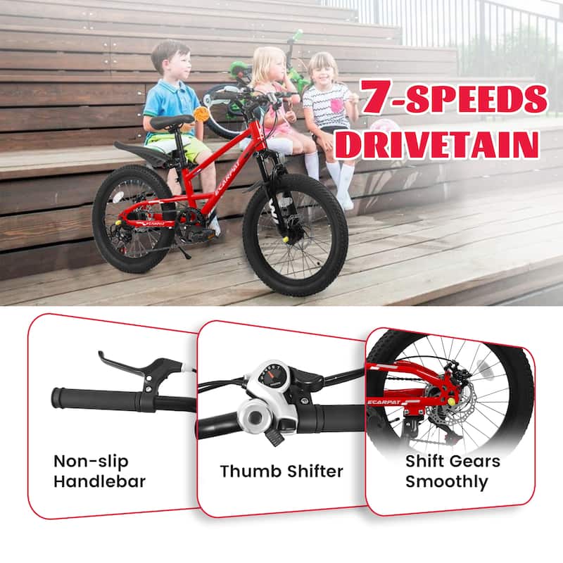 20 Inch Kids Mountain Bike with Front Suspension, 7-Speed, Steel Frame, Boys & Girls Ages 6-12