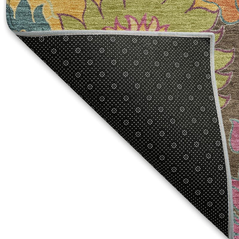Machine Washable Indoor/ Outdoor Modern Floral Chantille Rug