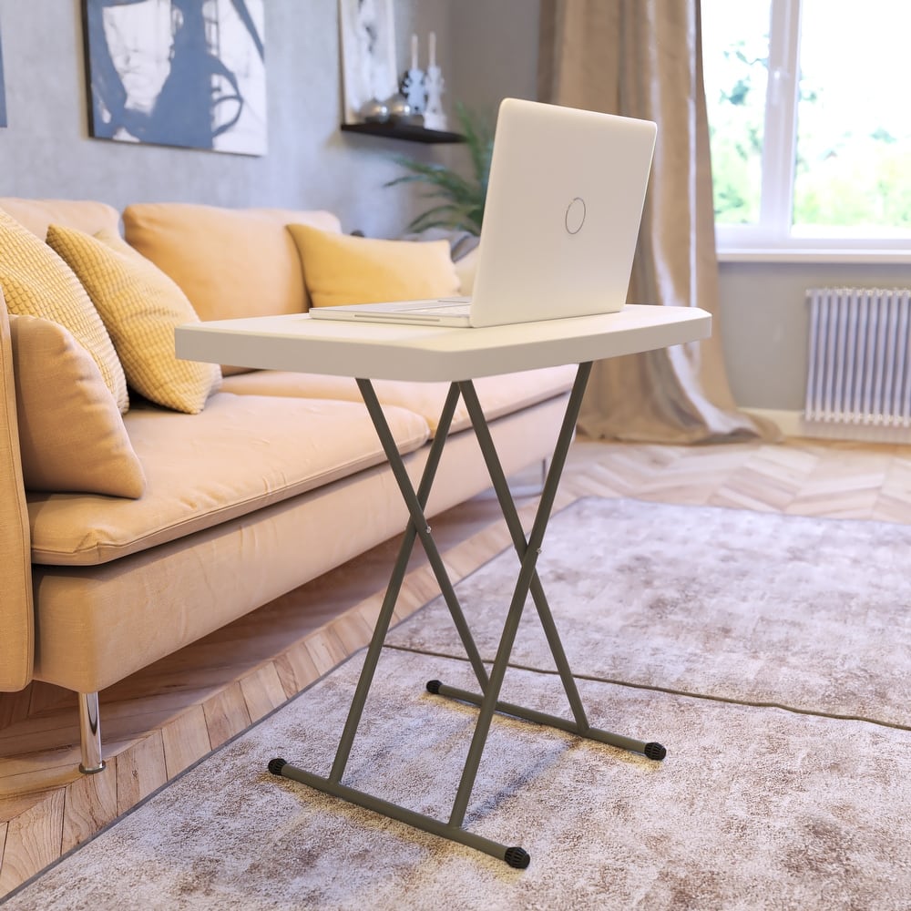 Height Adjustable Plastic Folding TV Tray/Laptop Table in Granite White