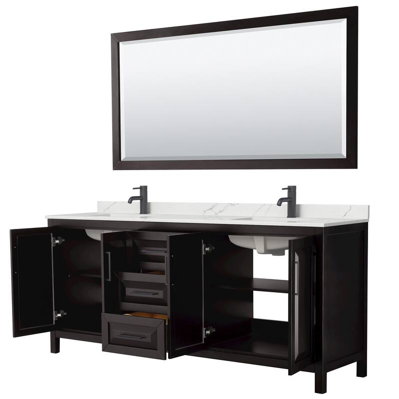 Daria 80-inch Double Vanity, Single Hole Quartz Top, 70-inch Mirror