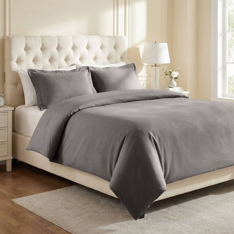 Superior Wrinkle Resistant Cotton Blend Duvet Cover Set - Grey - Queen
