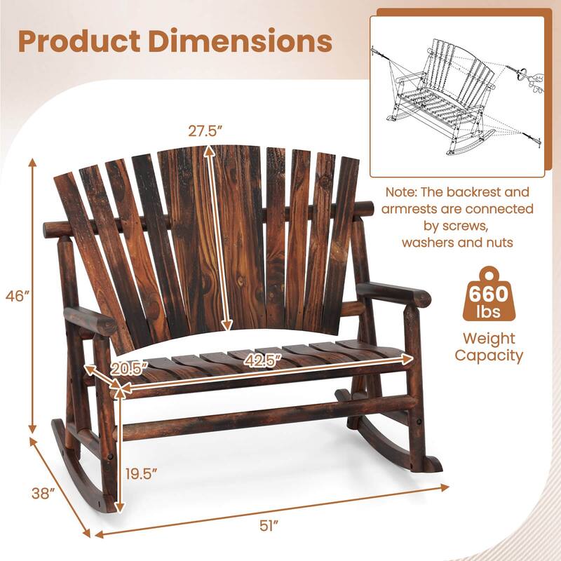 Costway 2-Person Outdoor Adirondack Rocking Chair with High Back and - See Details