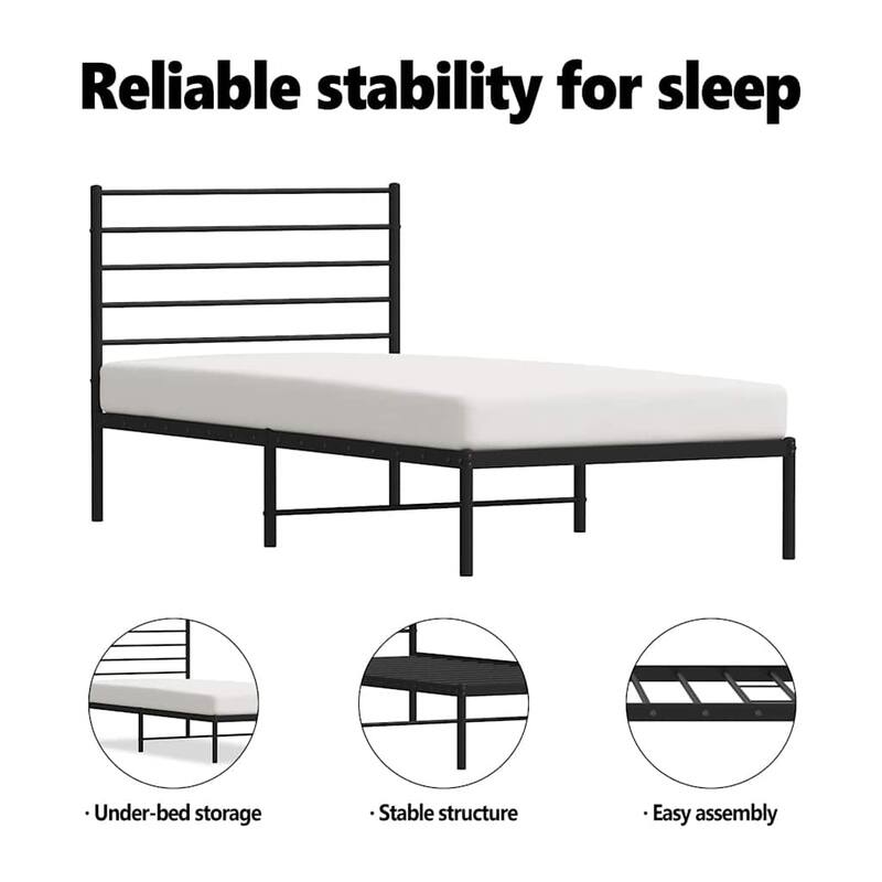 vidaXL Metal Bed Frame with Headboard, No Mattress