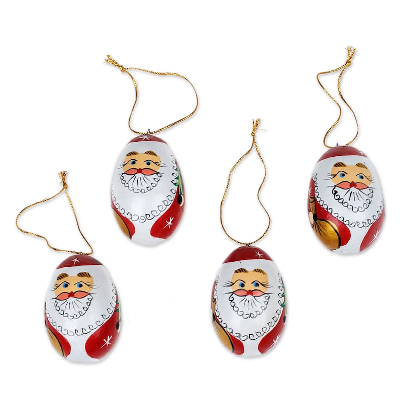 Novica Handmade Eggy Claus Wood Ornaments (Set Of 4)