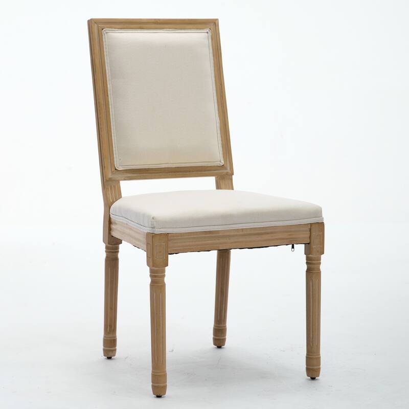 Roomfitters French Dining Chairs Set of 2, Solid Wood Louis Chairs with Square Back and Fabric Upholstery