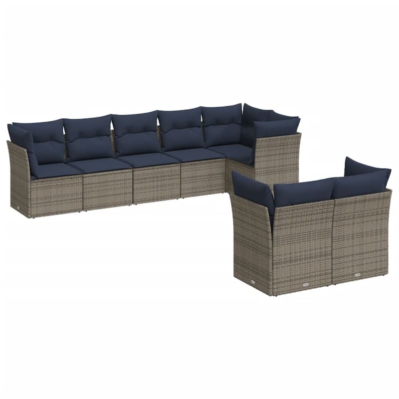 vidaXL 8/9 Piece Patio Sofa Set with Cushions Brown/Gray Poly Rattan - 21.7 x 24.4 x 27.2