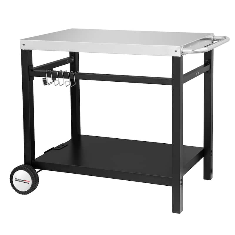 Royal Gourmet Double Shelf Movable Dining Cart Work Table with Handle - N/A - Kitchen Cart - Stainless Steel