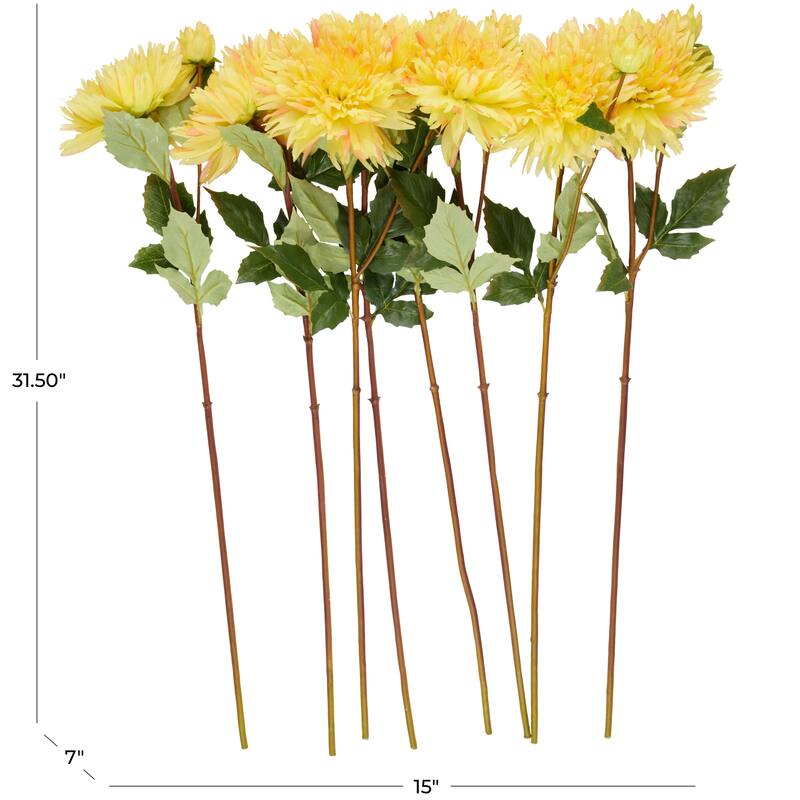 Faux Foliage Dahlia Tall Artificial Flower Stem - Set of 8 Yellow - Roche River Decor