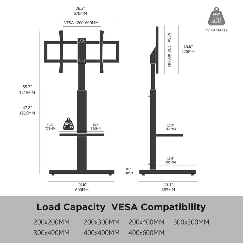 FITUEYES Sturdy Wood Bas Floor Stand TV Mount for 32-70 inch TVs with One Shelf