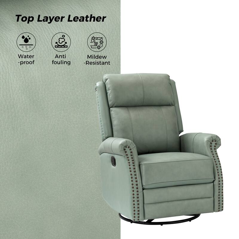 Alina Modern 20''w Genuine Leather Swivel Rocker Nursery Manual Recliner Chair with Rolled Arms by HULALA HOME