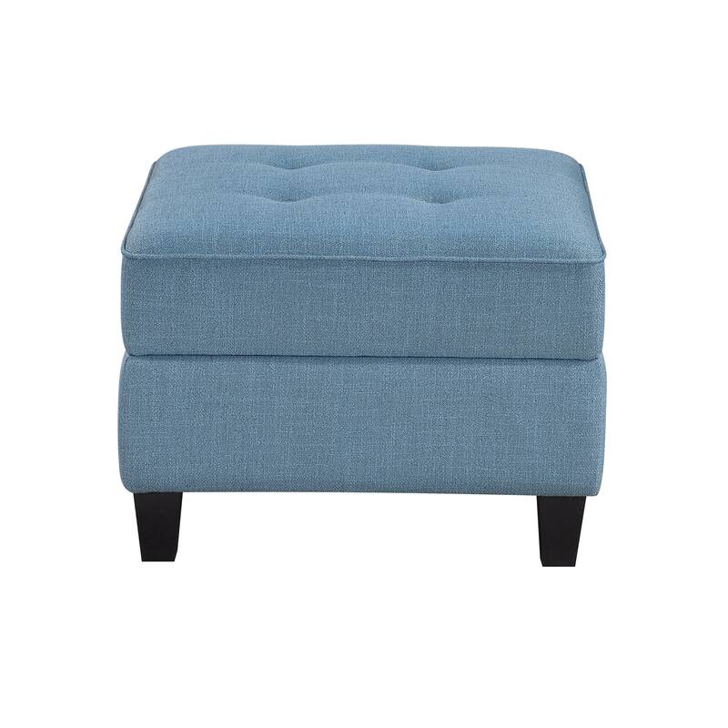 Living Room Furniture Storage Ottoman Blue Tufted Solid Wood Modern Comfort 1pc