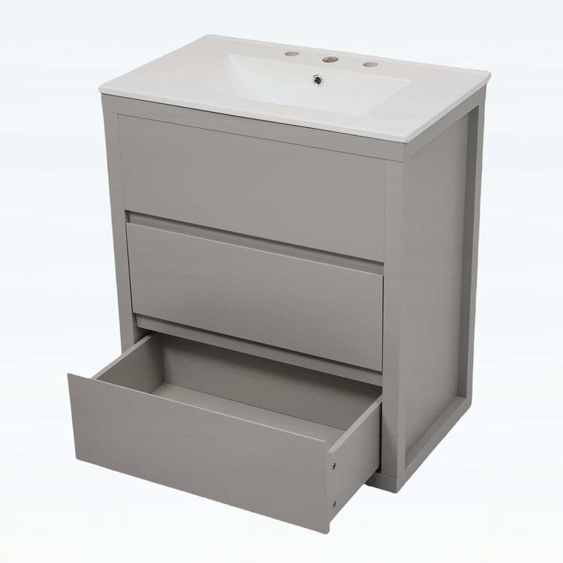 30 Inch Freestanding Bathroom Vanity with Ceramic Sink,2 Full-Extension Drawers