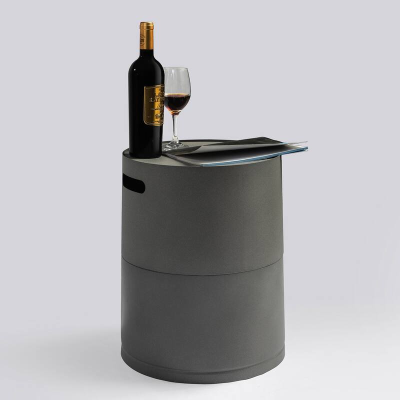 GDFStudio - Rowan Gray Steel Propane Tank Cover with Hide-Away Side Table for Outdoor Spaces