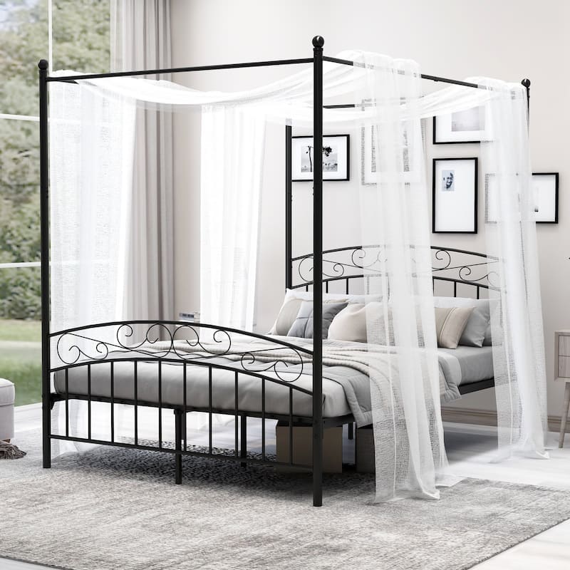 Alazyhome Traditional Metal 4-post Canopy Bed Frame
